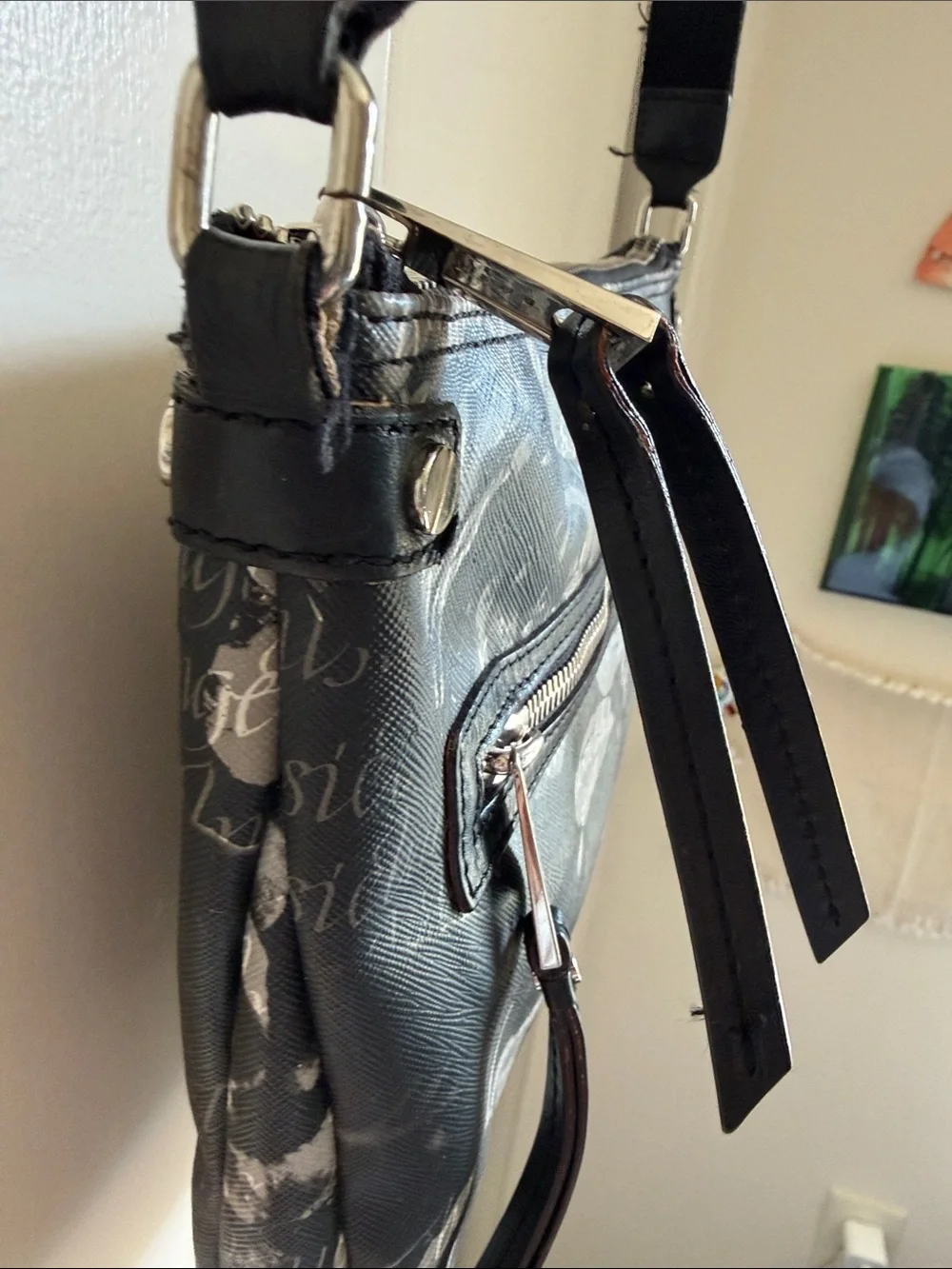 LAMB Gwen Stefani Black Rose Print Crossbody Bag - adjustable strap